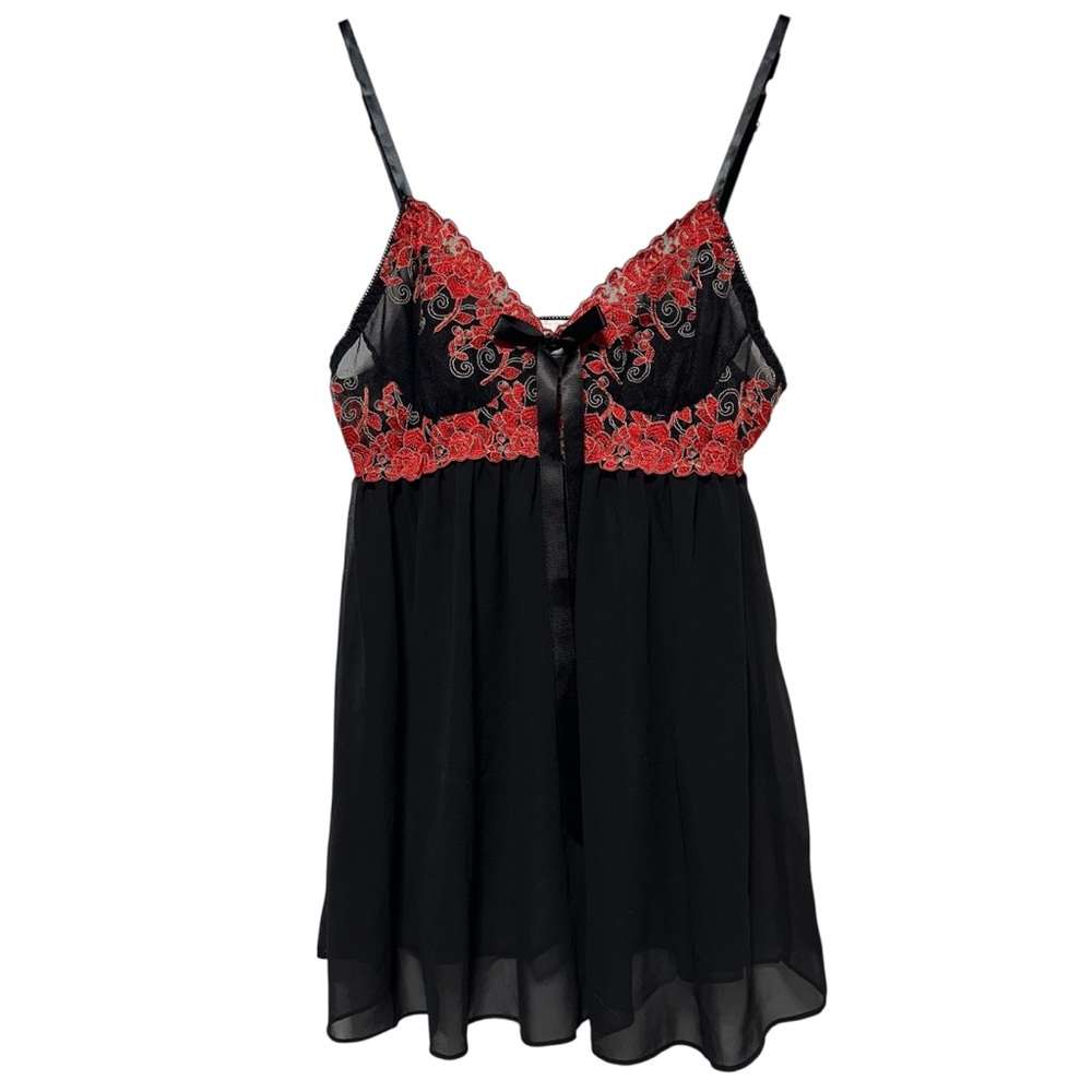 ❤️ 3/$20 ❤️ LINDA LINGERIE | Black Red Lace Babydoll | Small